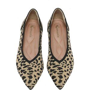 Women's Leopard Casual Dressy Ballet Pointed Toe Leopard Flats Mesh Office Shoes